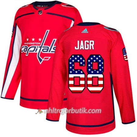 Män Ishockey Washington Capitals Tröja Jaromir Jagr 68 Adidas 2017-2018 Röd USA Flag Fashion Authentic